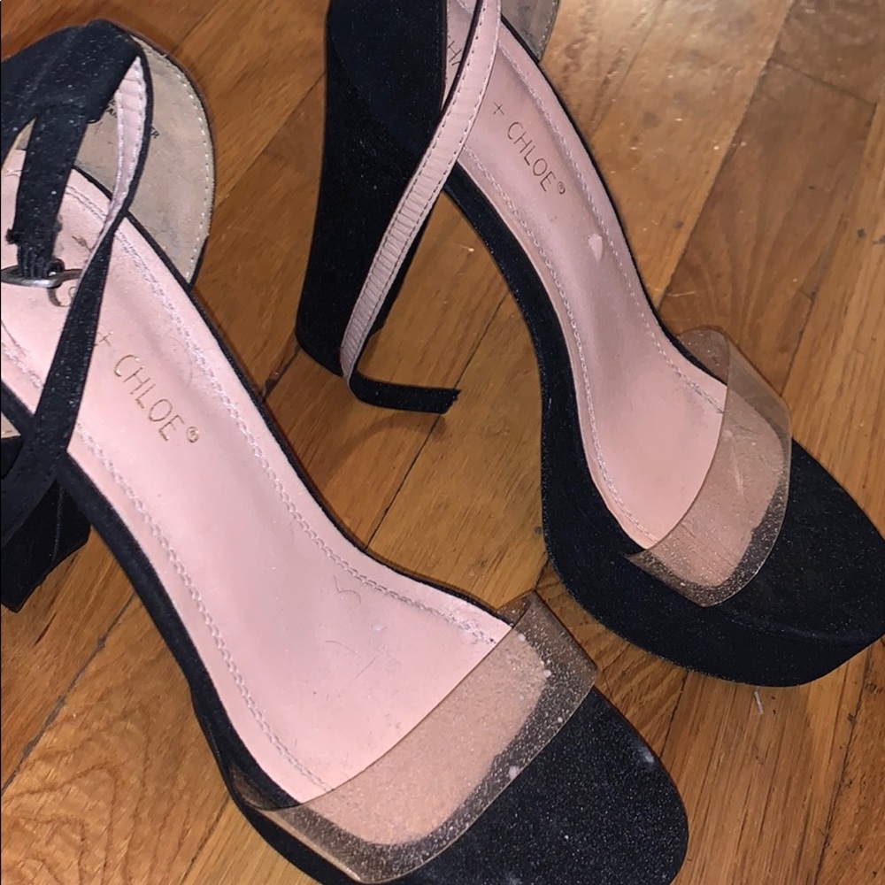 Clear strap black heel